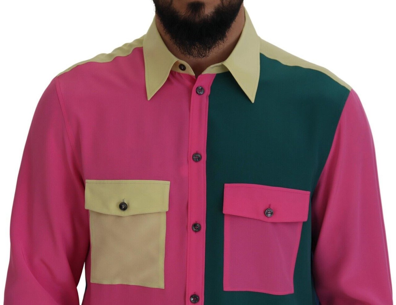 Dolce & Gabbana Multicolor Patchwork Silk Button Down Shirt Divers