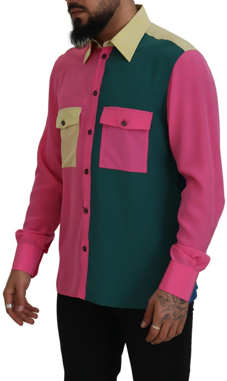 Dolce & Gabbana Multicolor Patchwork Silk Button Down Shirt Divers