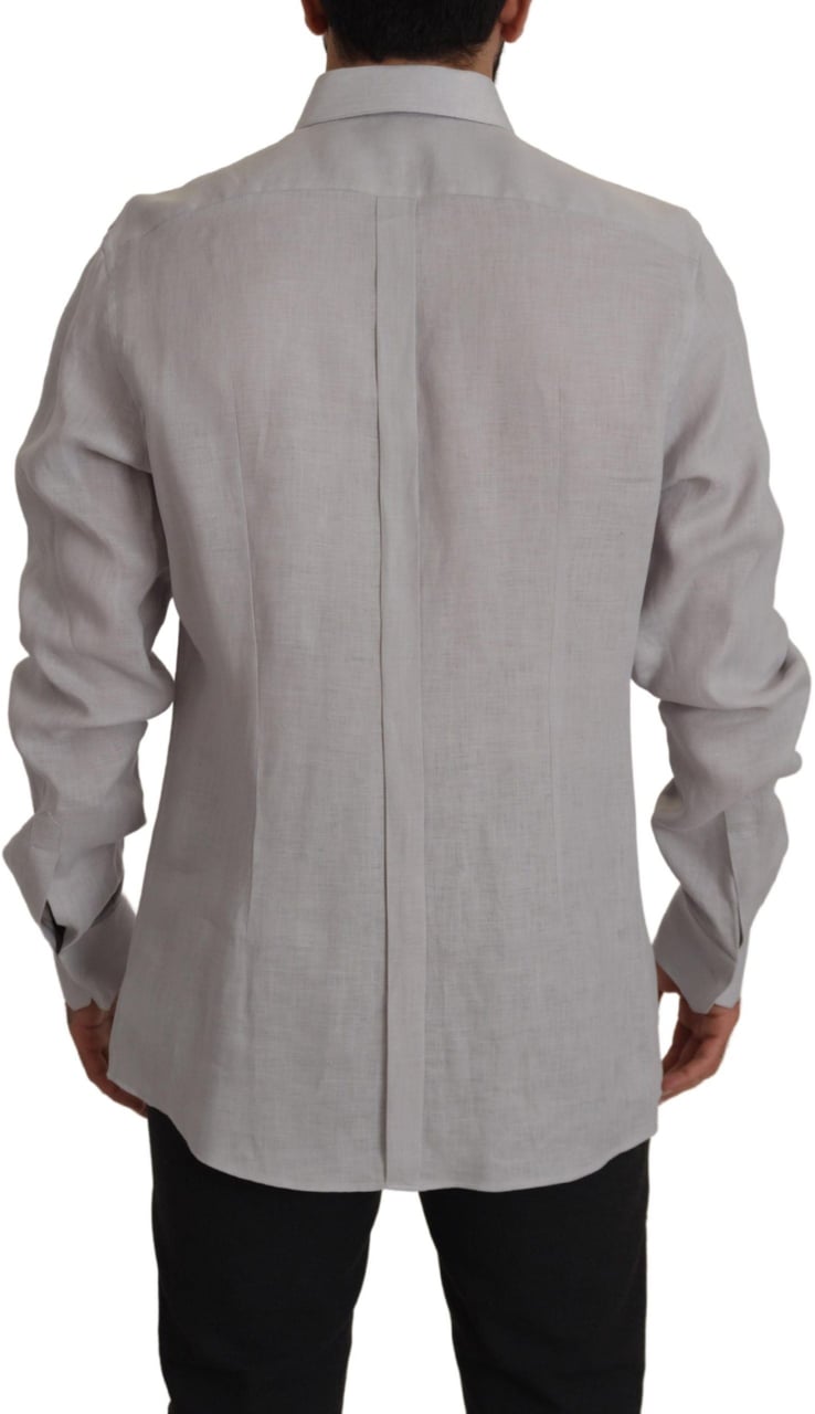 Dolce & Gabbana Gray Linen Long Sleeves Formal GOLD Shirt Grijs