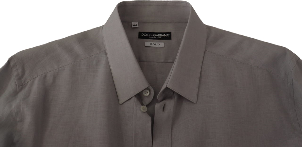 Dolce & Gabbana Gray Linen Long Sleeves Formal GOLD Shirt Grijs