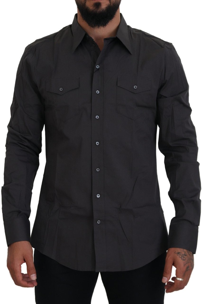 Dolce & Gabbana Gray SICILIA Slim Fit Stretch Dress Shirt Grijs