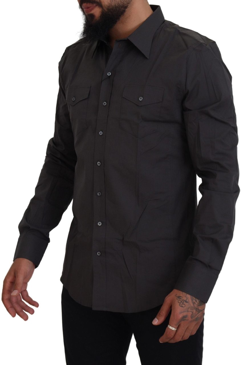 Dolce & Gabbana Gray SICILIA Slim Fit Stretch Dress Shirt Grijs