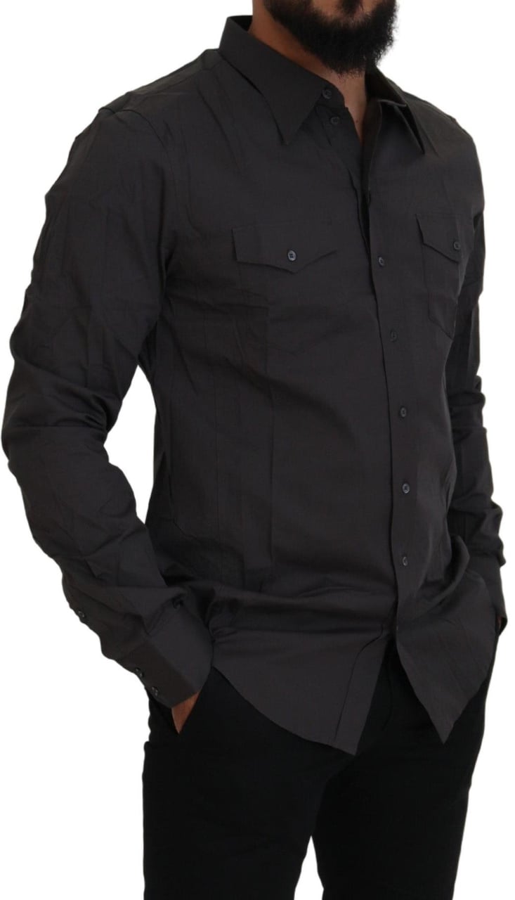Dolce & Gabbana Gray SICILIA Slim Fit Stretch Dress Shirt Grijs