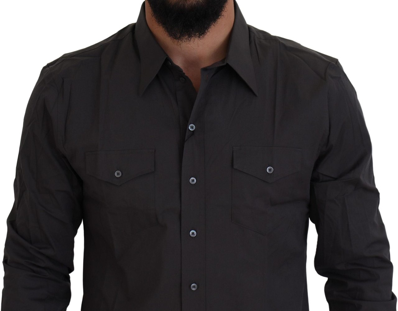 Dolce & Gabbana Gray SICILIA Slim Fit Stretch Dress Shirt Grijs