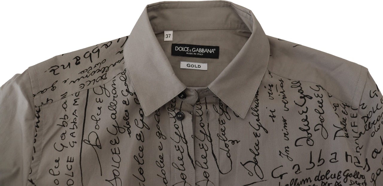 Dolce & Gabbana Gray Printed Cotton Slim Dress GOLD Shirt Grijs