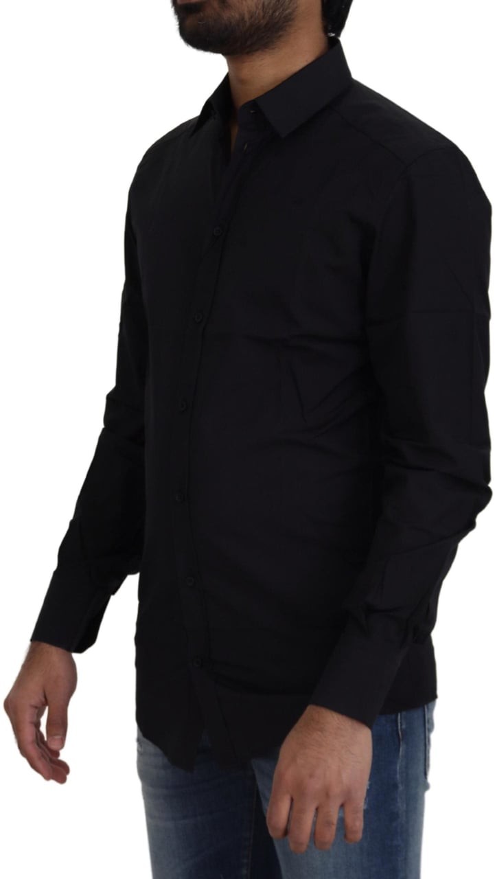 Dolce & Gabbana Black Cotton Slim Fit Formal Dress GOLD Shirt Zwart