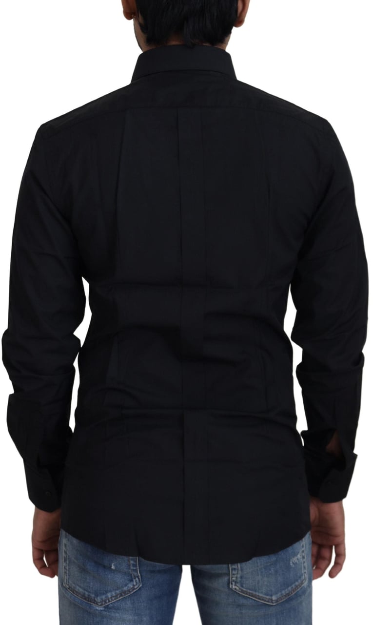 Dolce & Gabbana Black Cotton Slim Fit Formal Dress GOLD Shirt Zwart