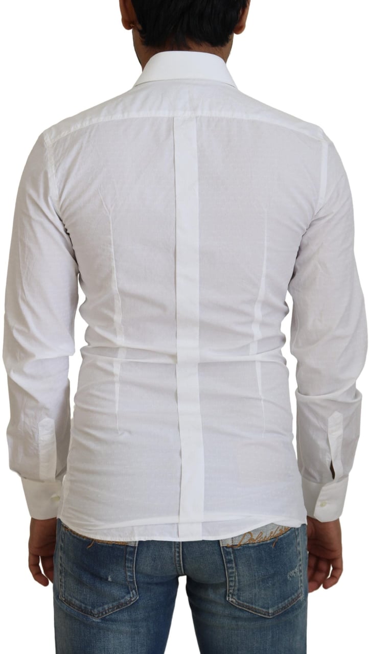 Dolce & Gabbana White Cotton Slim Fit Formal Dress GOLD Shirt Wit
