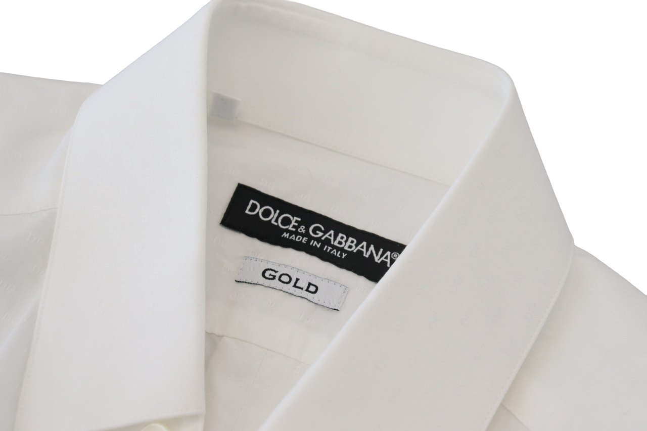 Dolce & Gabbana White Cotton Slim Fit Formal Dress GOLD Shirt Wit