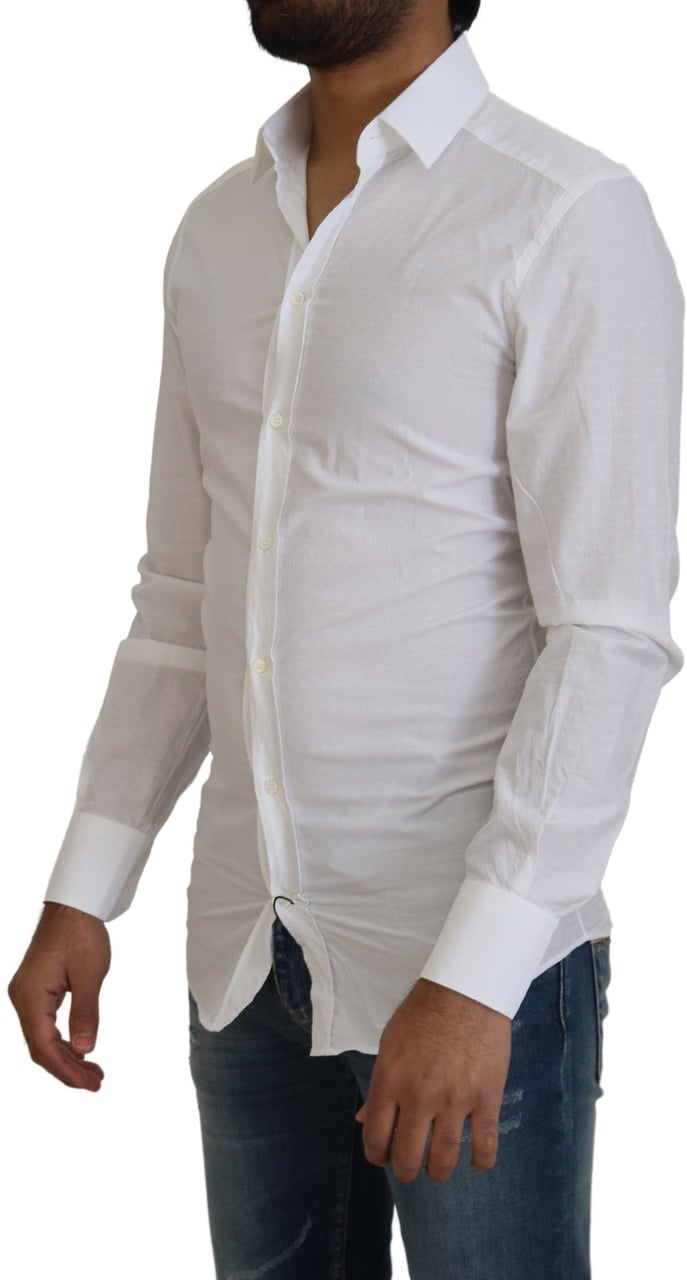 Dolce & Gabbana White Cotton Slim Fit Formal Dress GOLD Shirt Wit