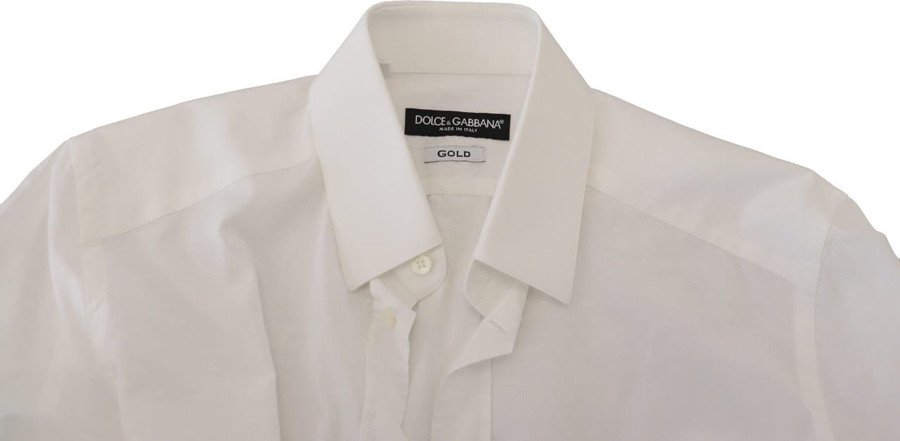 Dolce & Gabbana White Cotton Slim Fit Formal Dress GOLD Shirt Wit