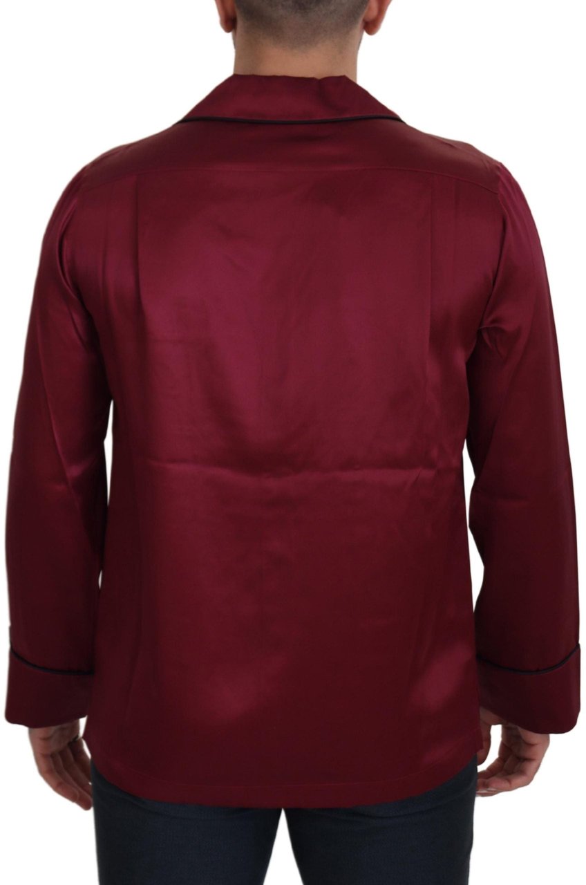 Dolce & Gabbana Red Silk Lounge Top Pajama Sleepwear Shirt Rood