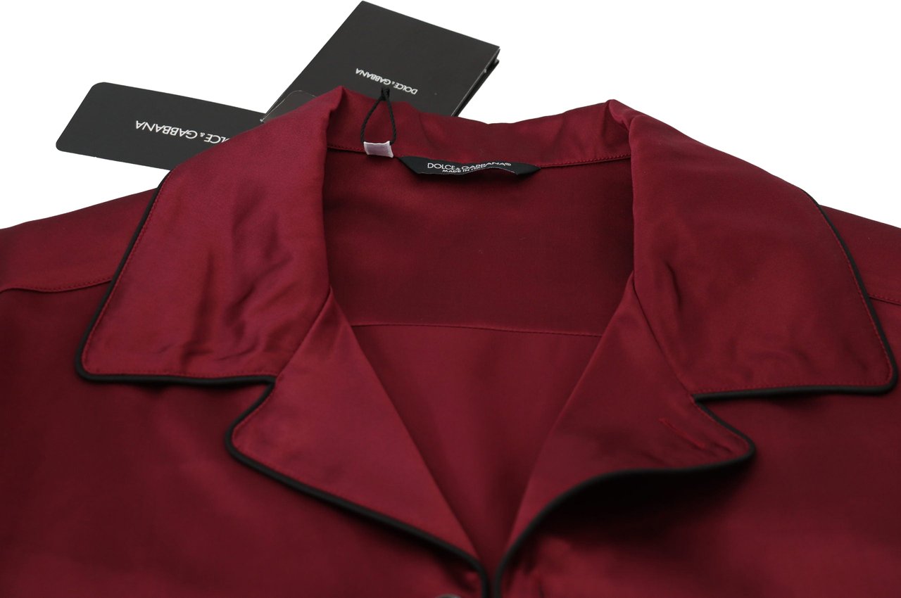 Dolce & Gabbana Red Silk Lounge Top Pajama Sleepwear Shirt Rood