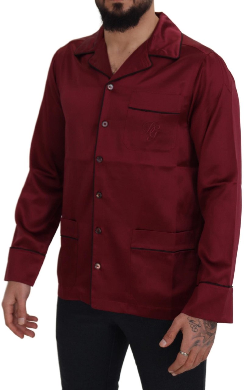 Dolce & Gabbana Red Silk Lounge Top Pajama Sleepwear Shirt Rood