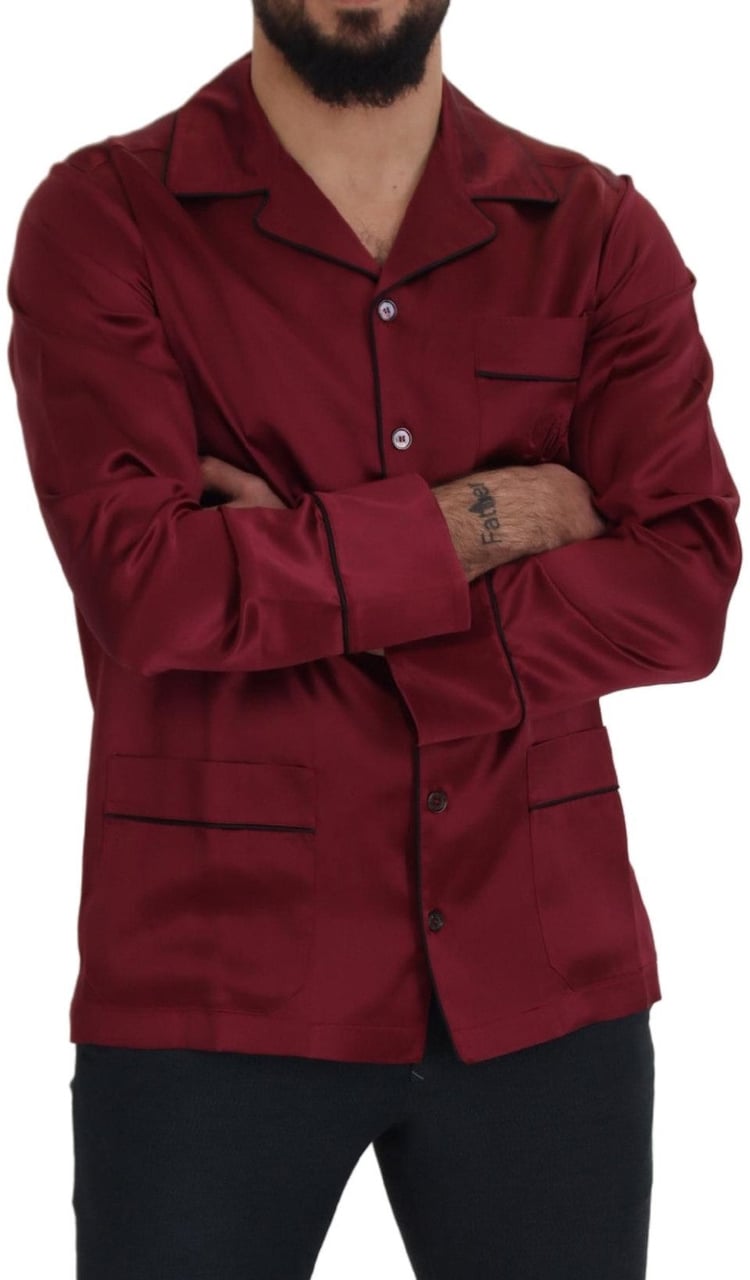 Dolce & Gabbana Red Silk Lounge Top Pajama Sleepwear Shirt Rood