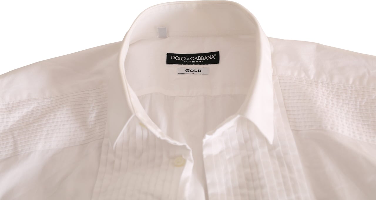 Dolce & Gabbana White GOLD Formal Cotton Tuxedo Dress Shirt Wit