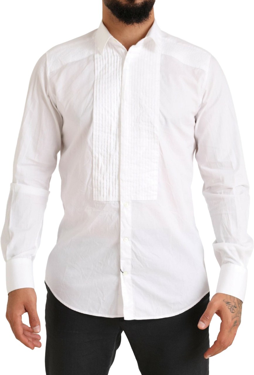 Dolce & Gabbana White GOLD Formal Cotton Tuxedo Dress Shirt Wit