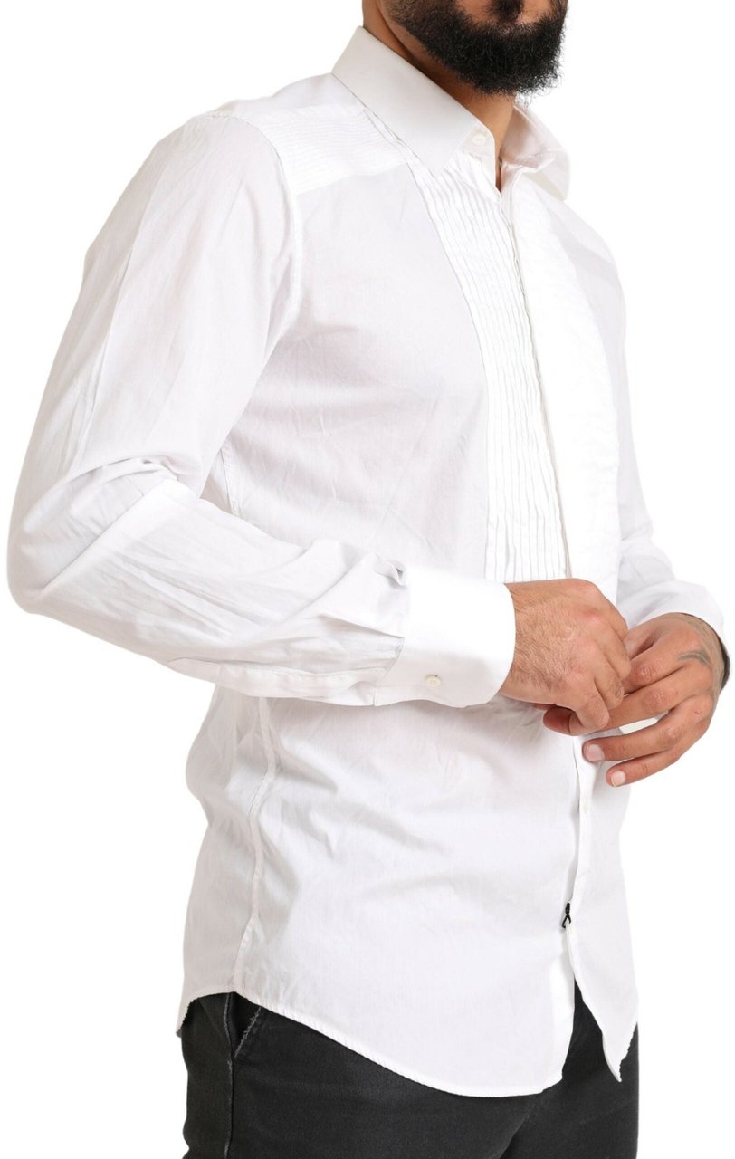 Dolce & Gabbana White GOLD Formal Cotton Tuxedo Dress Shirt Wit