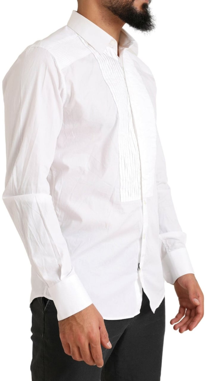 Dolce & Gabbana White GOLD Formal Cotton Tuxedo Dress Shirt Wit