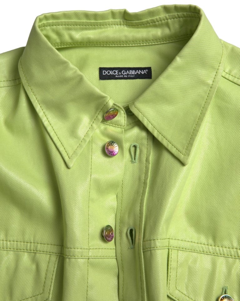Dolce & Gabbana Green Cotton Collared Button Down Shirt Groen