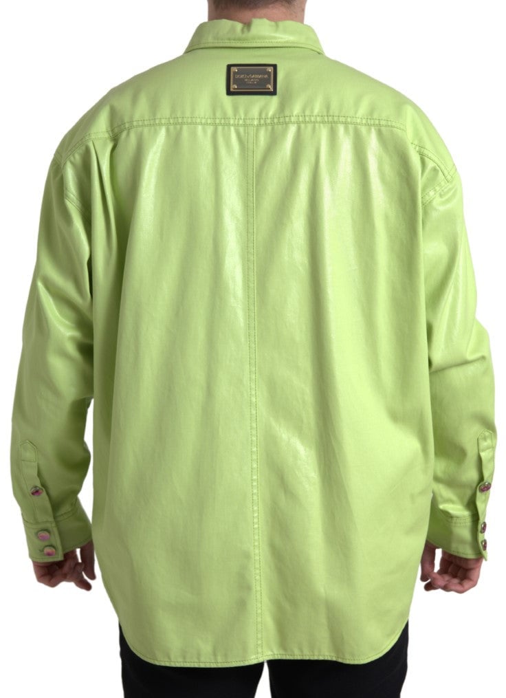 Dolce & Gabbana Green Cotton Collared Button Down Shirt Groen