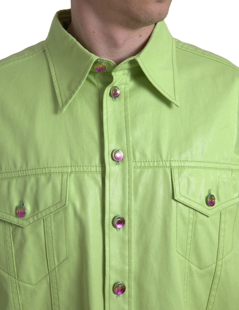 Dolce & Gabbana Green Cotton Collared Button Down Shirt Groen