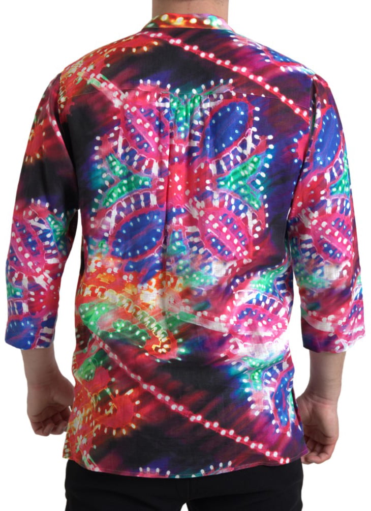 Dolce & Gabbana Multicolor Luminarie Print Linen Shirt Divers