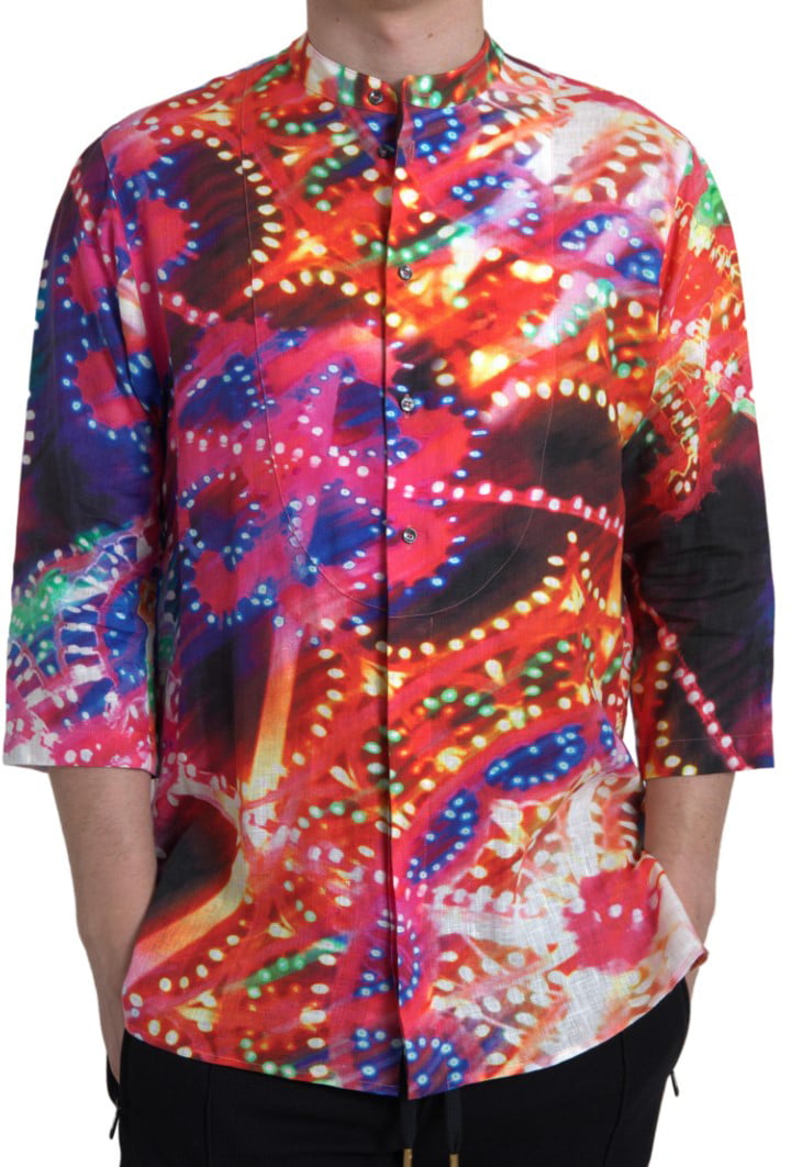 Dolce & Gabbana Multicolor Luminarie Print Linen Shirt Divers