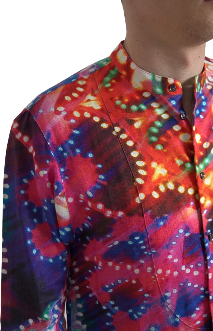Dolce & Gabbana Multicolor Luminarie Print Linen Shirt Divers