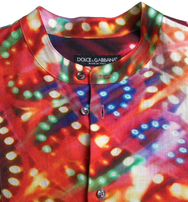 Dolce & Gabbana Multicolor Luminarie Print Linen Shirt Divers