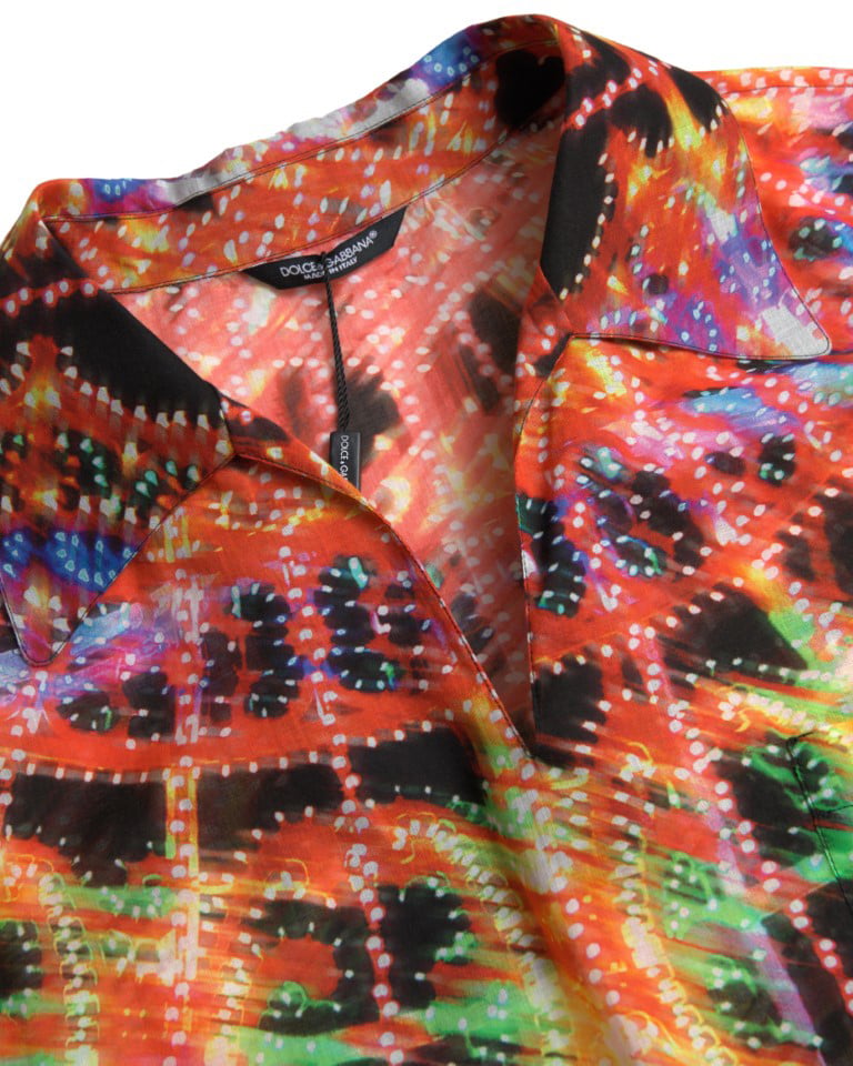 Dolce & Gabbana Multicolor Luminarie Print Men Cotton Shirt Divers