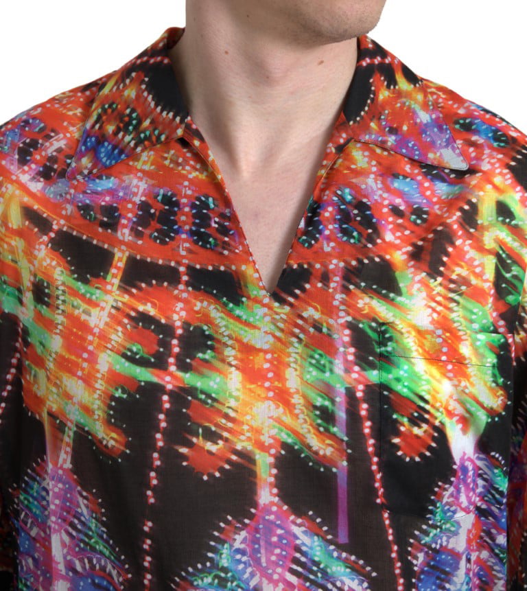 Dolce & Gabbana Multicolor Luminarie Print Men Cotton Shirt Divers