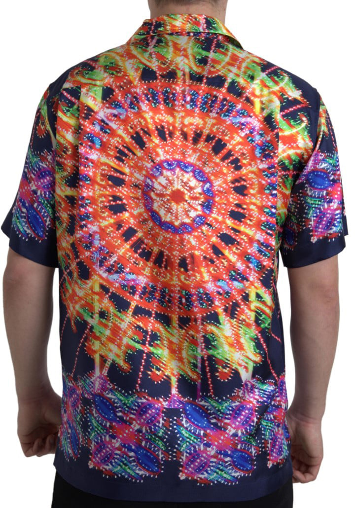 Dolce & Gabbana Multicolor Luminarie Print Men Shirt Silk Divers