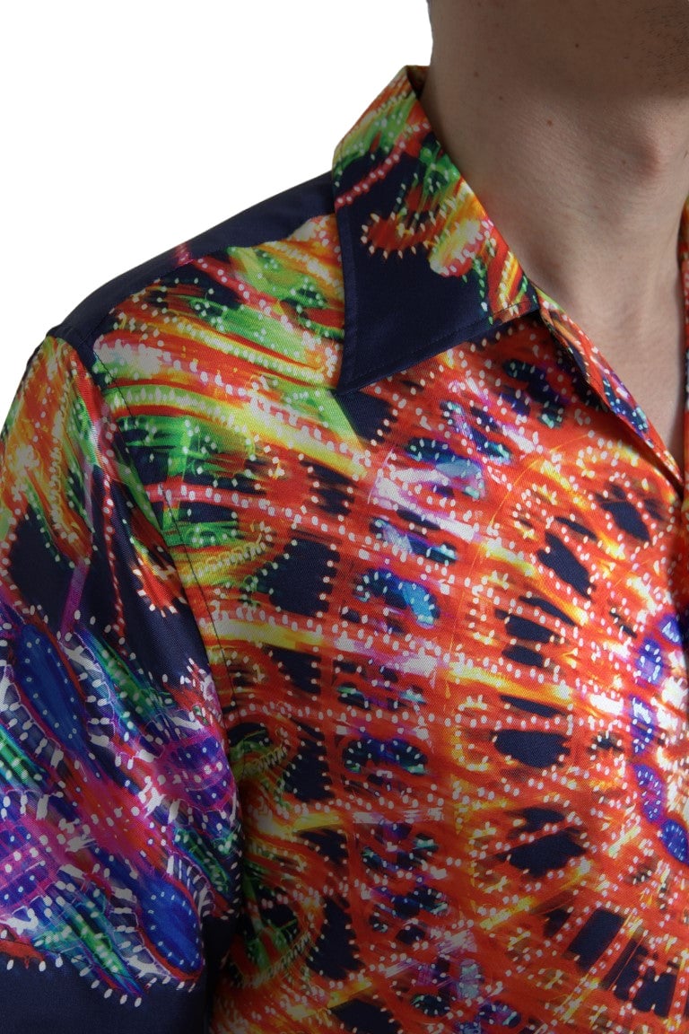 Dolce & Gabbana Multicolor Luminarie Print Men Shirt Silk Divers
