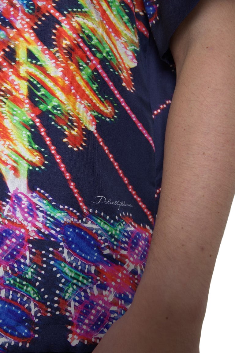 Dolce & Gabbana Multicolor Luminarie Print Men Shirt Silk Divers