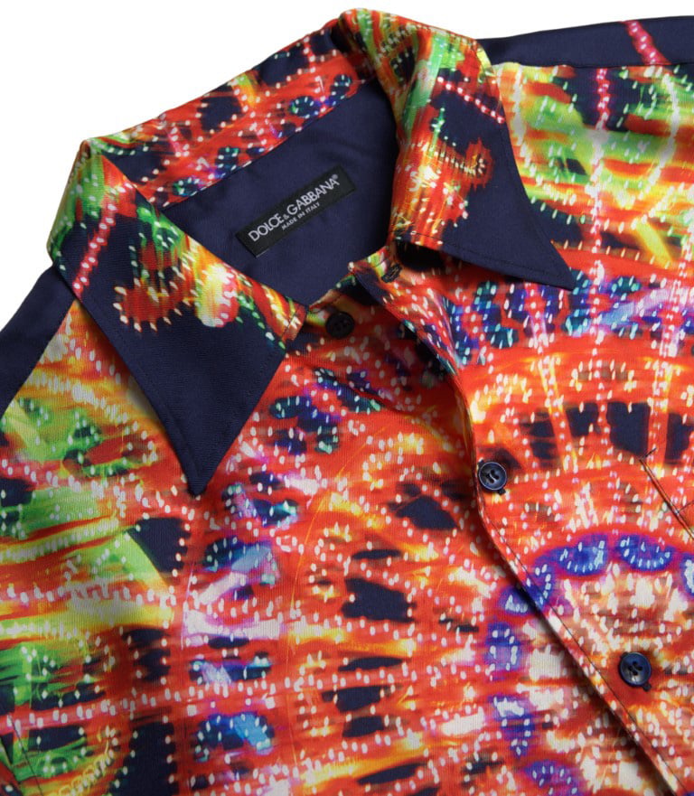 Dolce & Gabbana Multicolor Luminarie Print Men Shirt Silk Divers