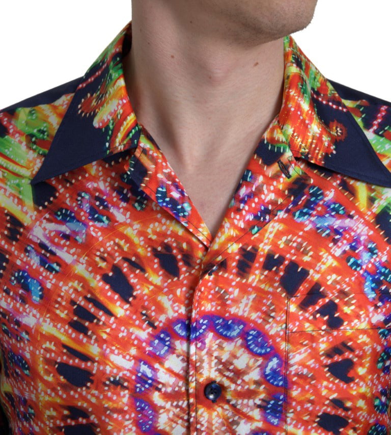 Dolce & Gabbana Multicolor Luminarie Print Men Shirt Silk Divers