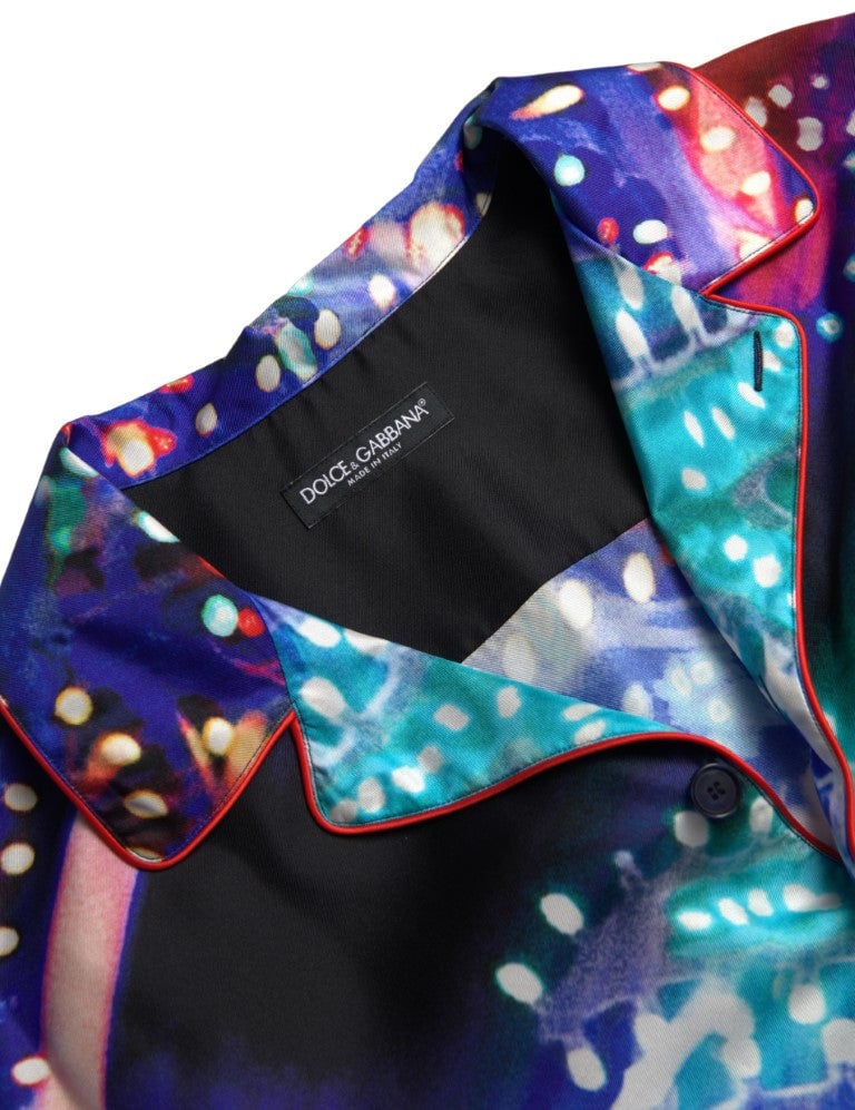 Dolce & Gabbana Multicolor Silk Psychedelic Print Men Pajama Shirt Divers