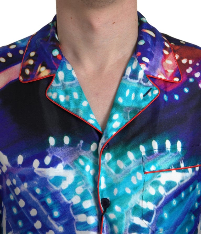 Dolce & Gabbana Multicolor Silk Psychedelic Print Men Pajama Shirt Divers