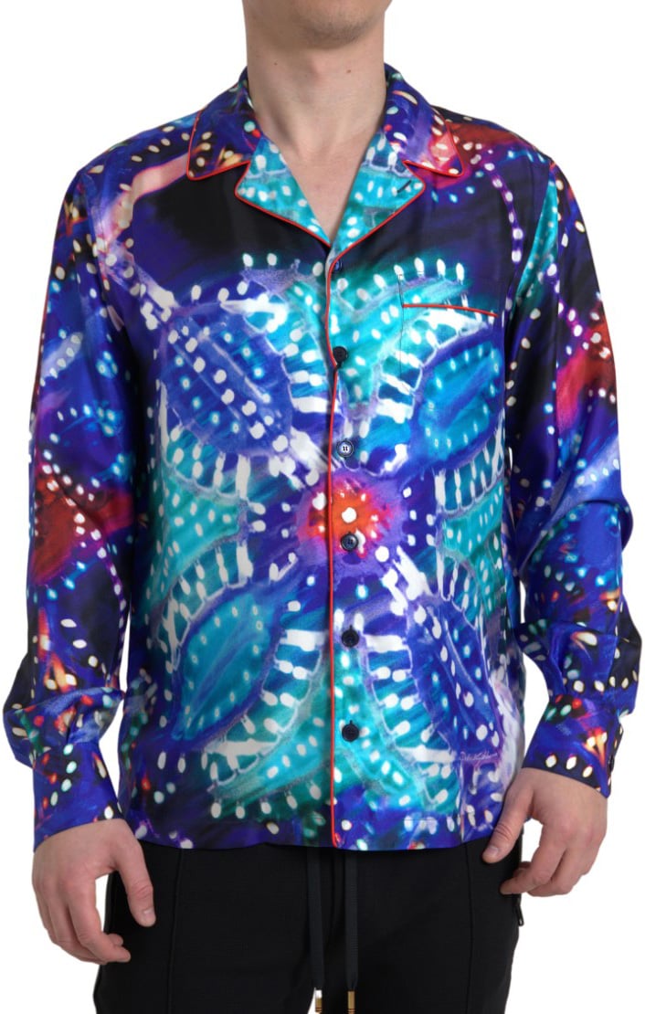 Dolce & Gabbana Multicolor Silk Psychedelic Print Men Pajama Shirt Divers