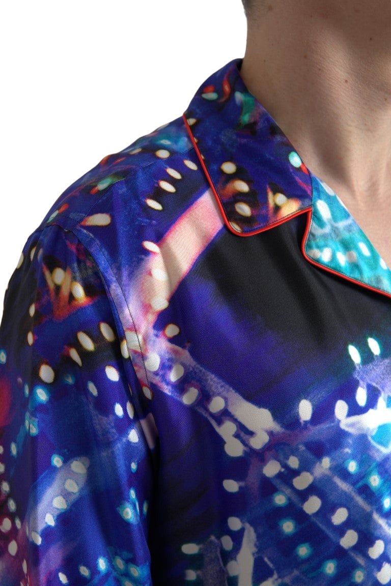Dolce & Gabbana Multicolor Silk Psychedelic Print Men Pajama Shirt Divers