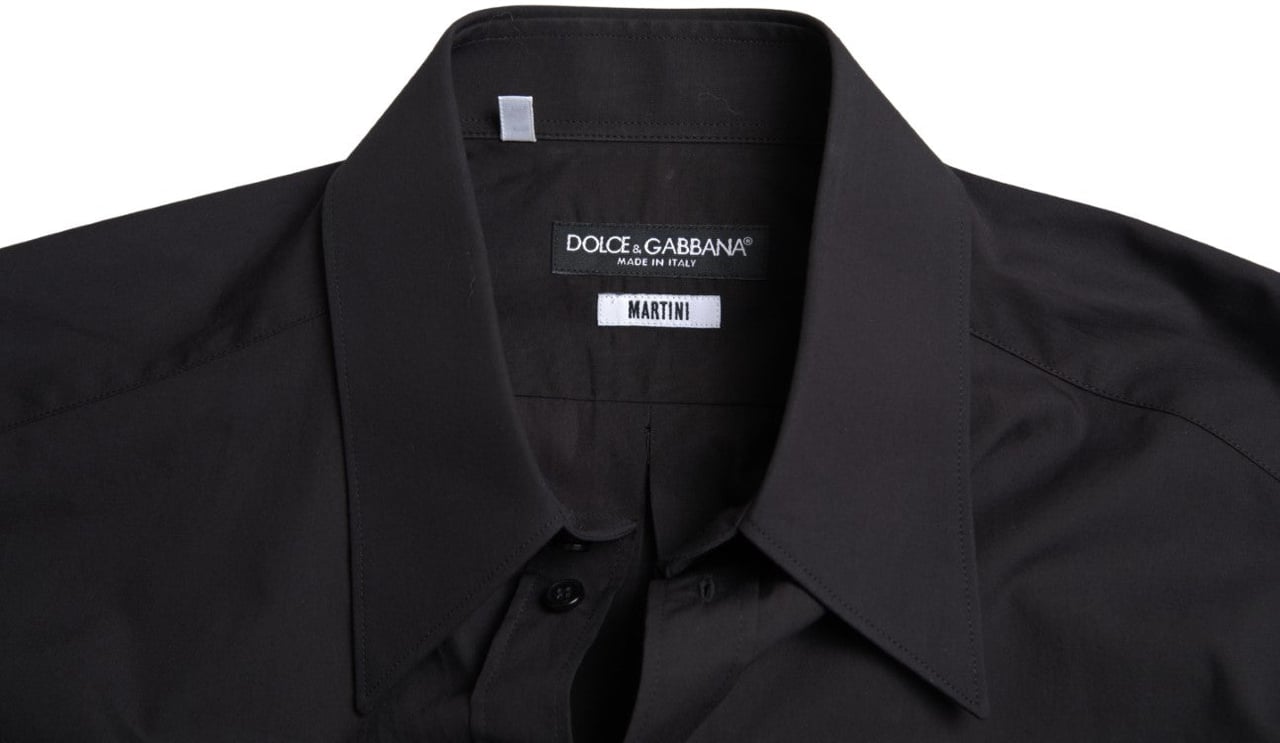 Dolce & Gabbana Black Cotton Men Long Sleeves MARTINI Shirt Zwart
