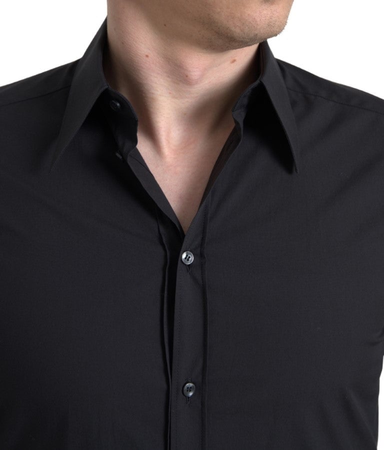 Dolce & Gabbana Black Cotton Men Long Sleeves MARTINI Shirt Zwart
