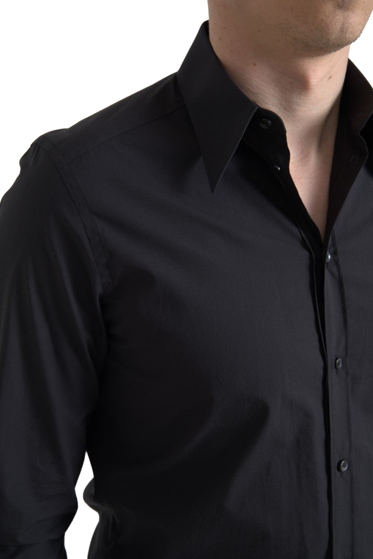 Dolce & Gabbana Black Cotton Men Long Sleeves MARTINI Shirt Zwart