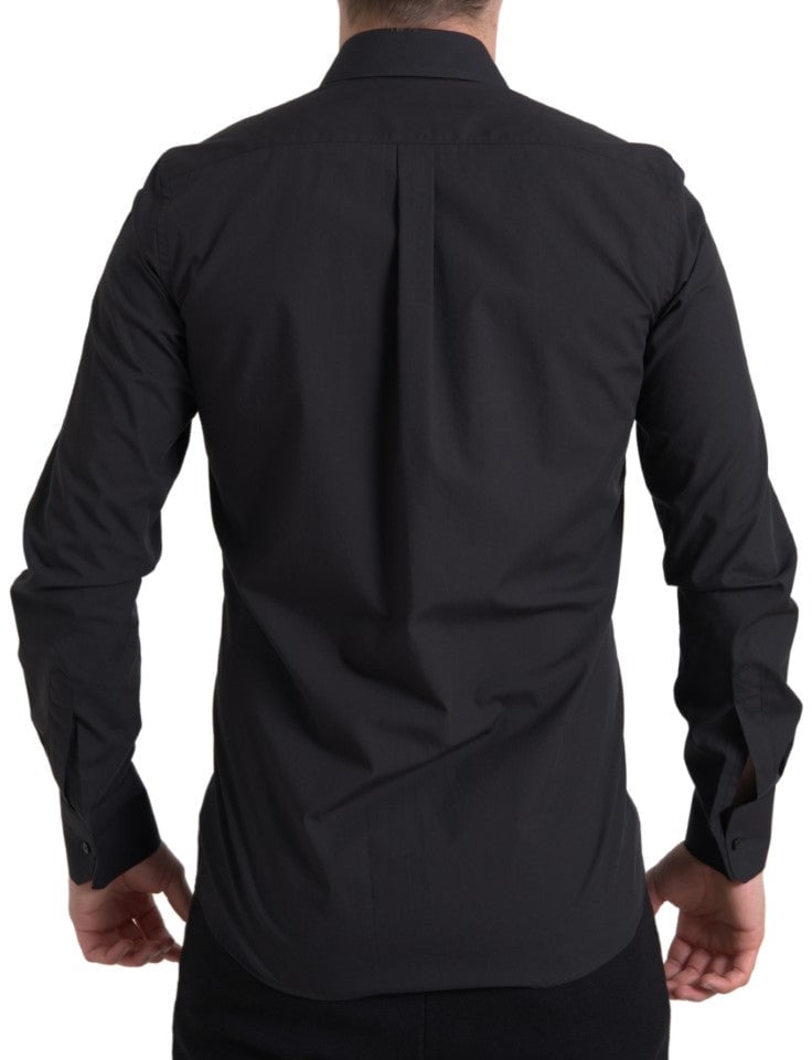 Dolce & Gabbana Black Cotton Men Long Sleeves MARTINI Shirt Zwart