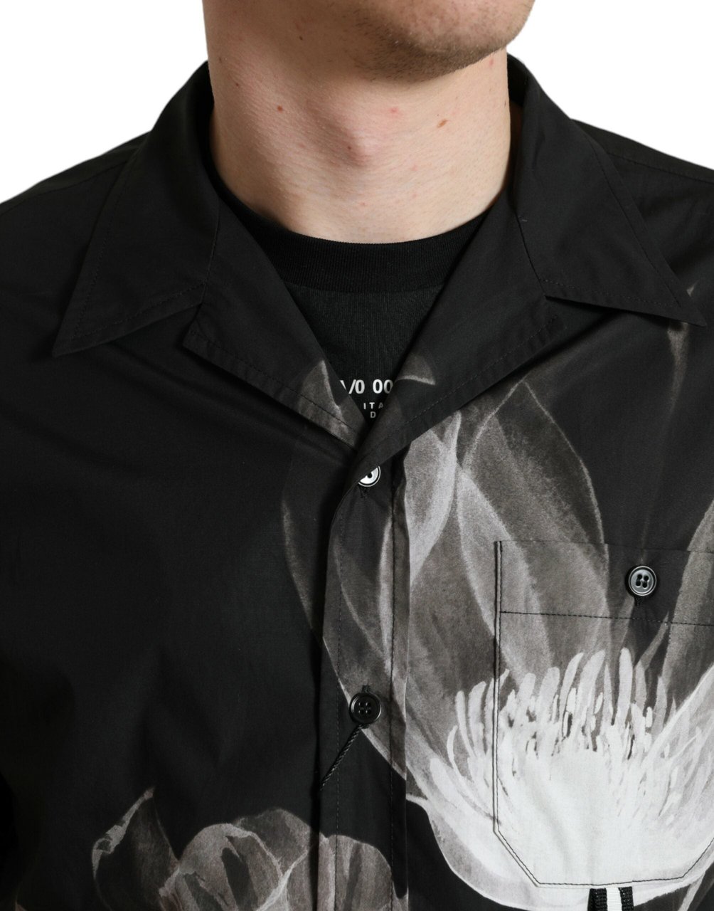 Dolce & Gabbana Black Floral Cotton Collared Long Sleeves Men Shirt Zwart