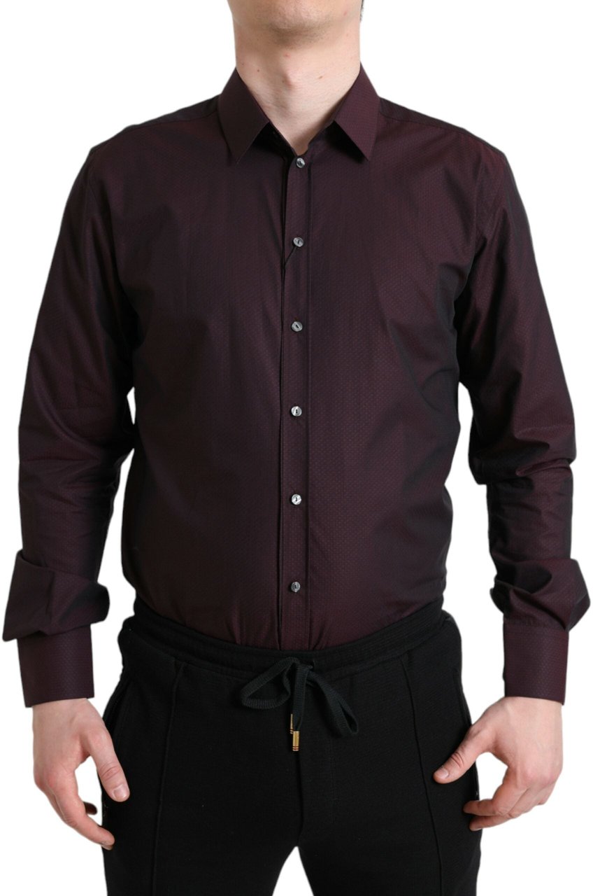 Dolce & Gabbana Maroon Jacquard Formal Dress MARTINI Shirt Zwart