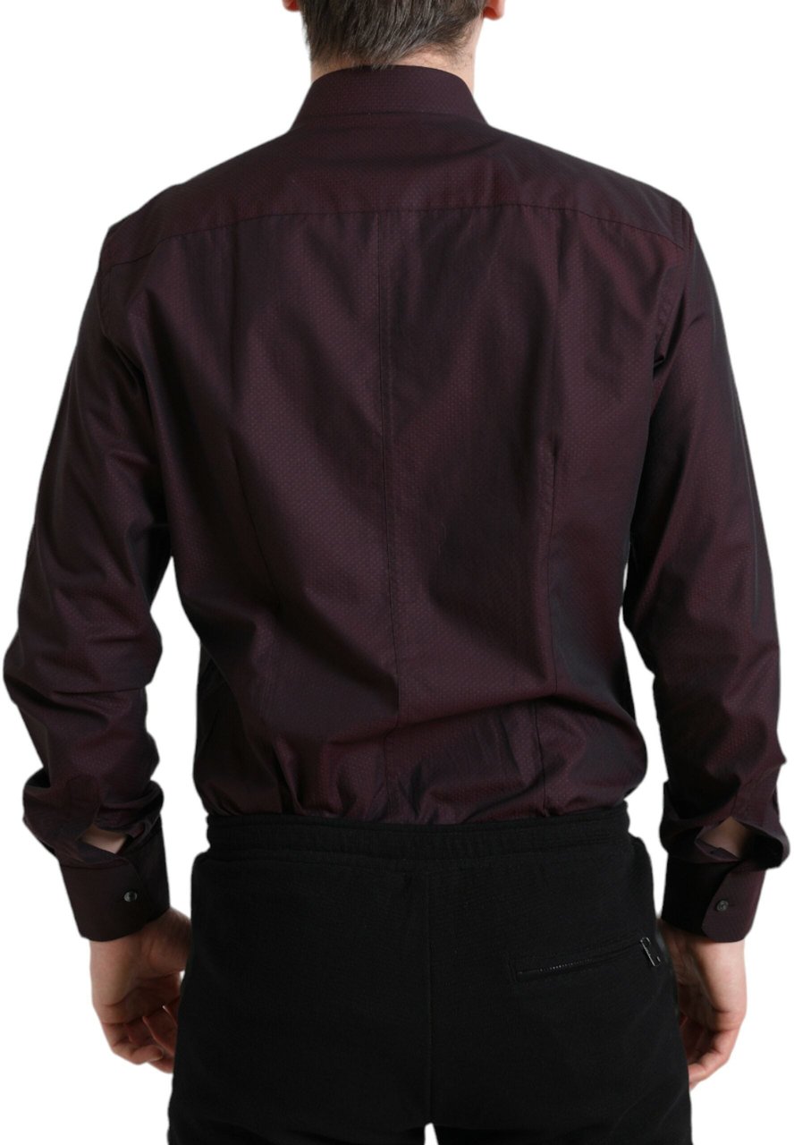 Dolce & Gabbana Maroon Jacquard Formal Dress MARTINI Shirt Zwart