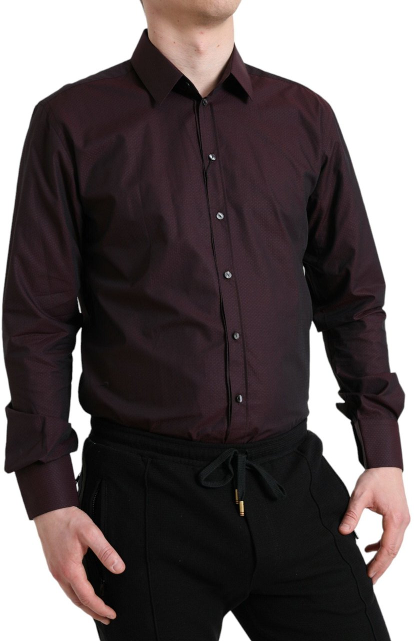 Dolce & Gabbana Maroon Jacquard Formal Dress MARTINI Shirt Zwart