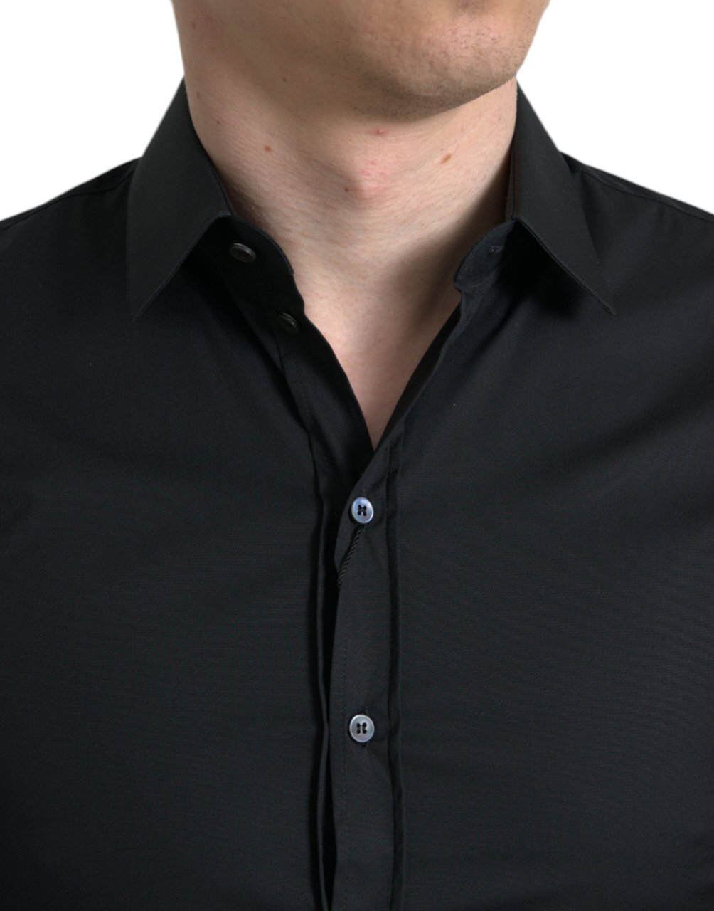 Dolce & Gabbana Black Cotton Stretch Slim Formal Dress Shirt Zwart